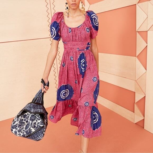 ULLA JOHNSON Isla Puff Sleeve Cotton Poplin Midi Dress - Picture 1 of 10